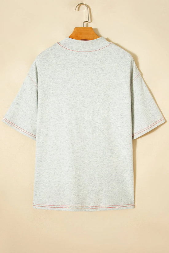 Reversible Contrast Stitch Drop Shoulder High Neck Short Sleeve Tee