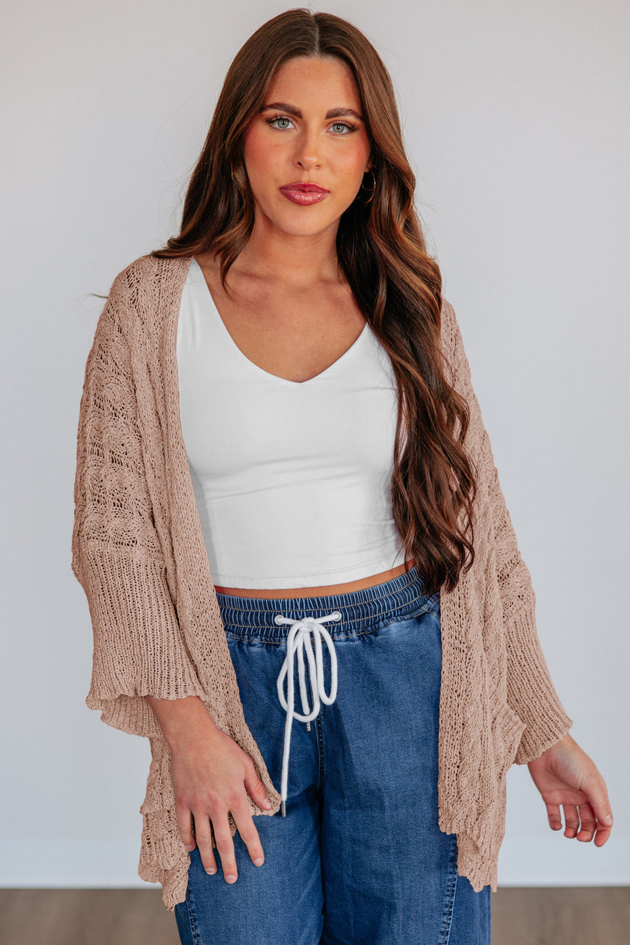 Hollowed Pattern Knit Drop Shoulder Cardigan Women UK