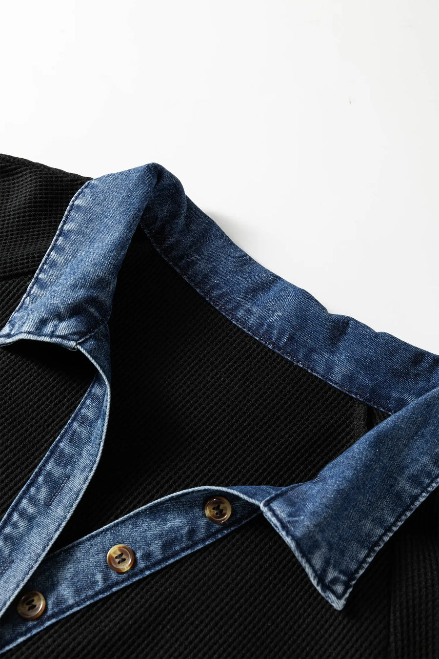 Colourblock Denim Collar Short Sleeve Plus Size Dress — close-up detail | Fashionfitz UK