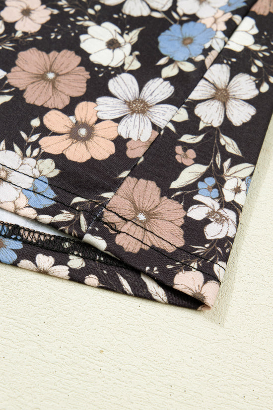 Black Floral Slim Long-Sleeve Top