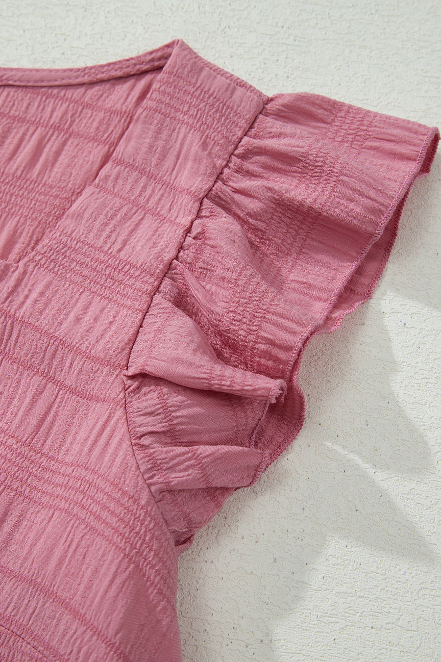 Textured Square Neck Cap Sleeve Top & Shirred High Waist Shorts Set — angled view | Fashionfitz UK