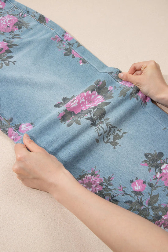 Garden Floral Print Low Rise Bootcut Denim Jeans