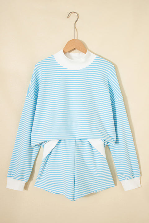 Stripe Oversize Mock Neck Sweatshirt & Shorts Co-Ord Set — close-up detail | Fashionfitz UK