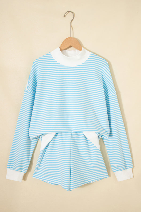 Stripe Oversize Mock Neck Sweatshirt & Shorts Co-Ord Set — close-up detail | Fashionfitz UK