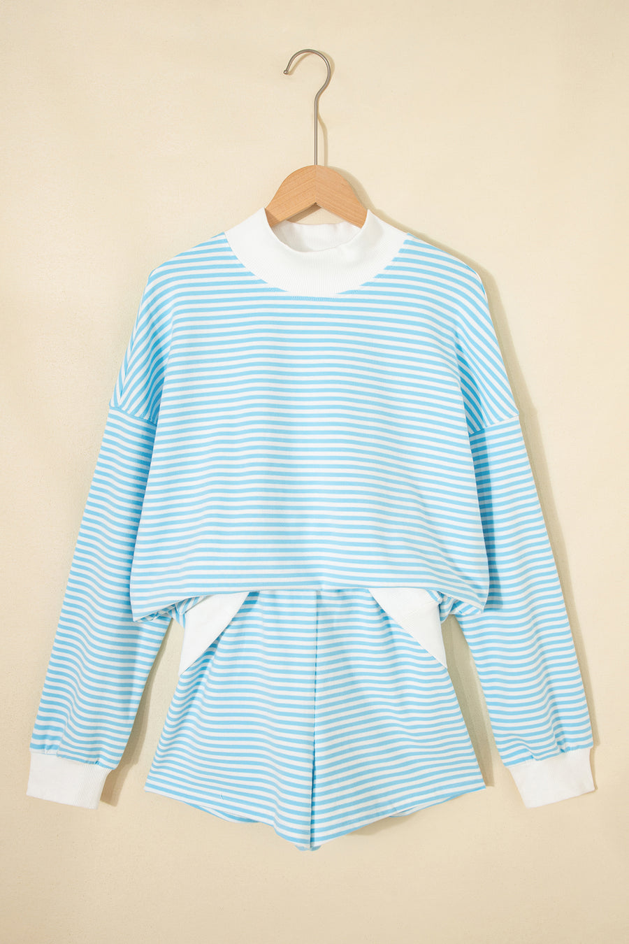 Stripe Oversize Mock Neck Sweatshirt & Shorts Co-Ord Set — close-up detail | Fashionfitz UK
