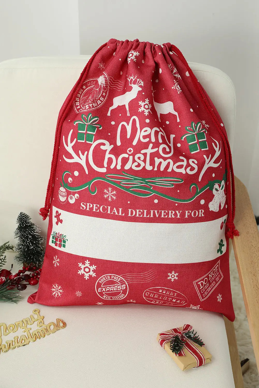 Fiery red christmas drawstring large gift bag - accessories
