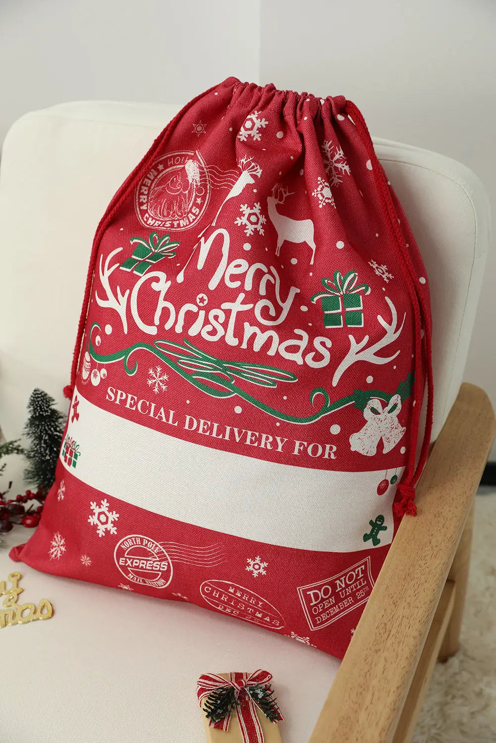 Fiery red christmas drawstring large gift bag - accessories
