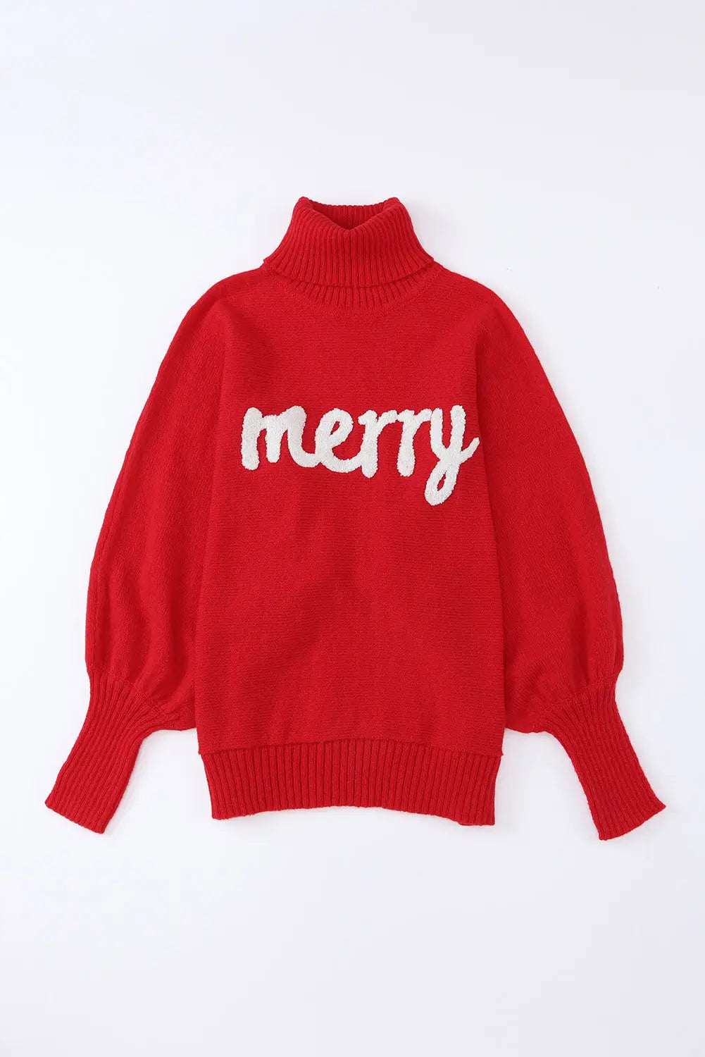 Fiery red christmas holly jolly tinsel graphic high neck sweater - tops