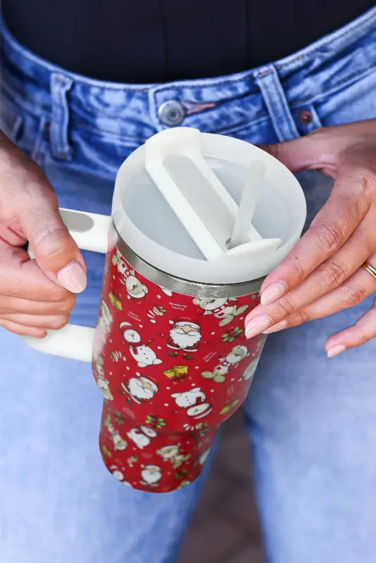 Accessories fiery red christmas pattern print handled