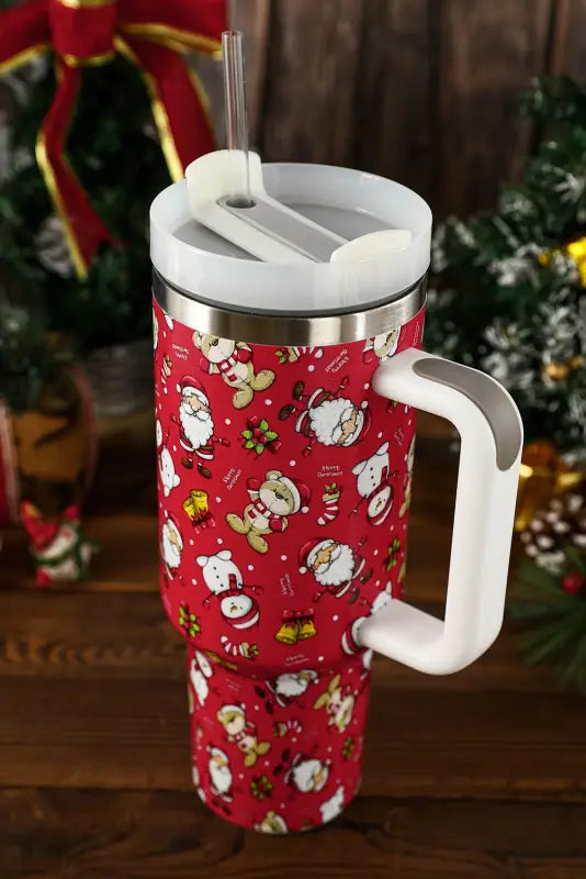 Accessories fiery red christmas pattern print handled