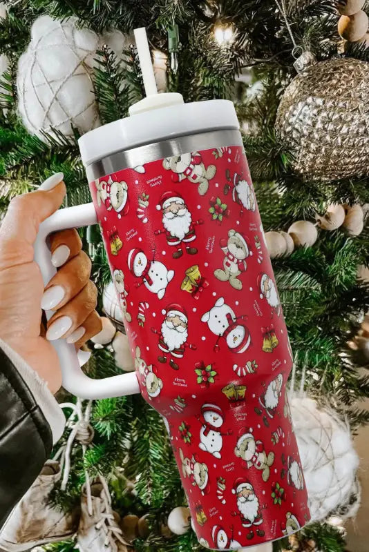 Accessories fiery red christmas pattern print handled