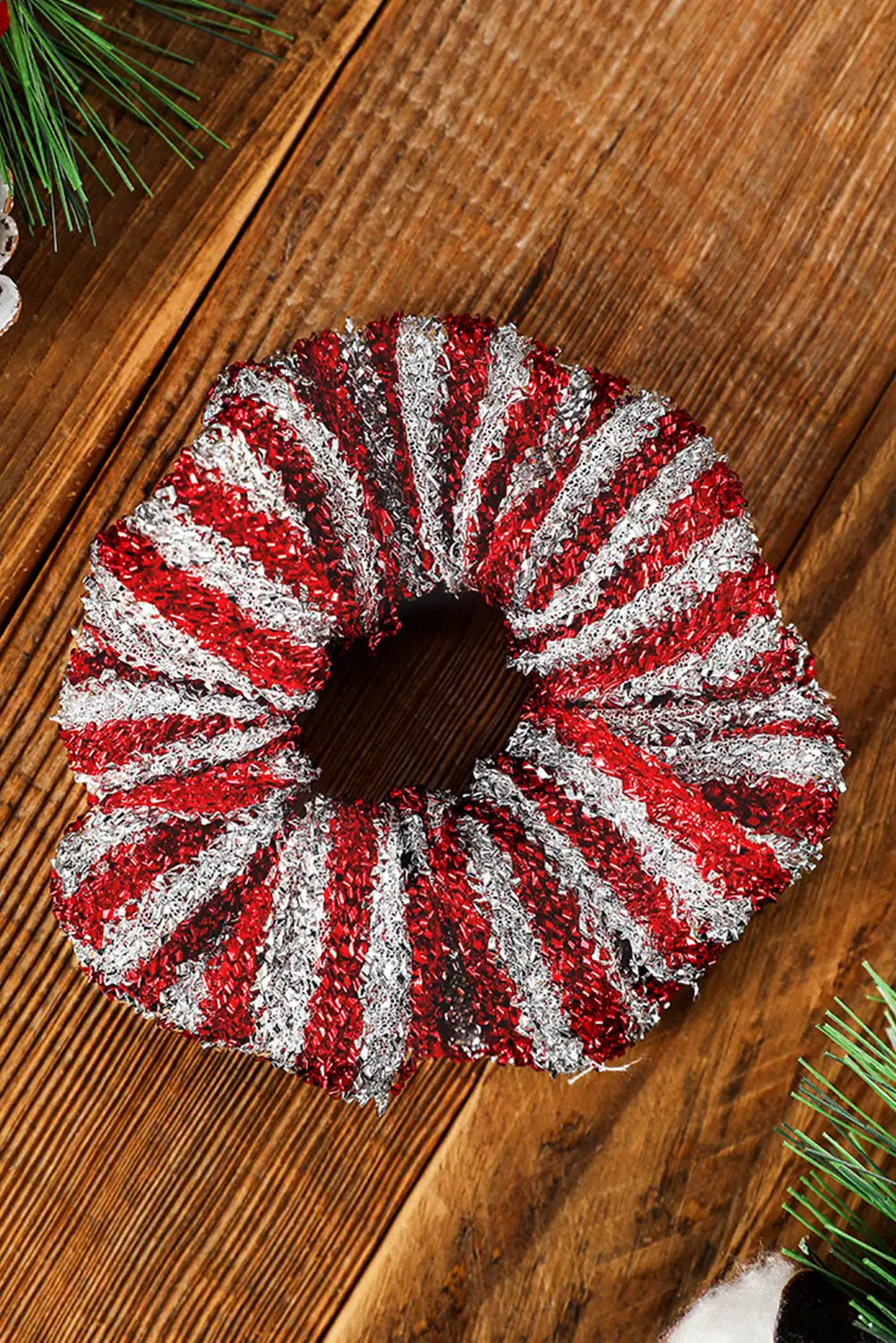 Fiery red glitter 2-tone stripes christmas hair tie - one size / bright silk - ties