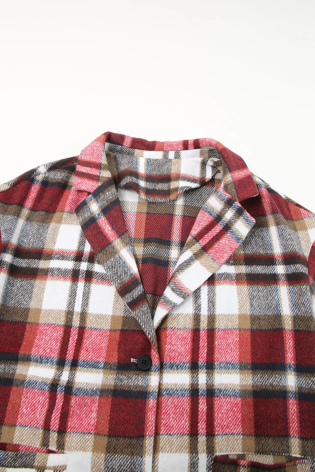 Fiery red plaid button up lapel jacket - shackets