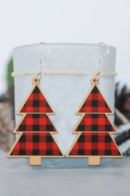 Accessories fiery red plaid christmas tree wooden pendant