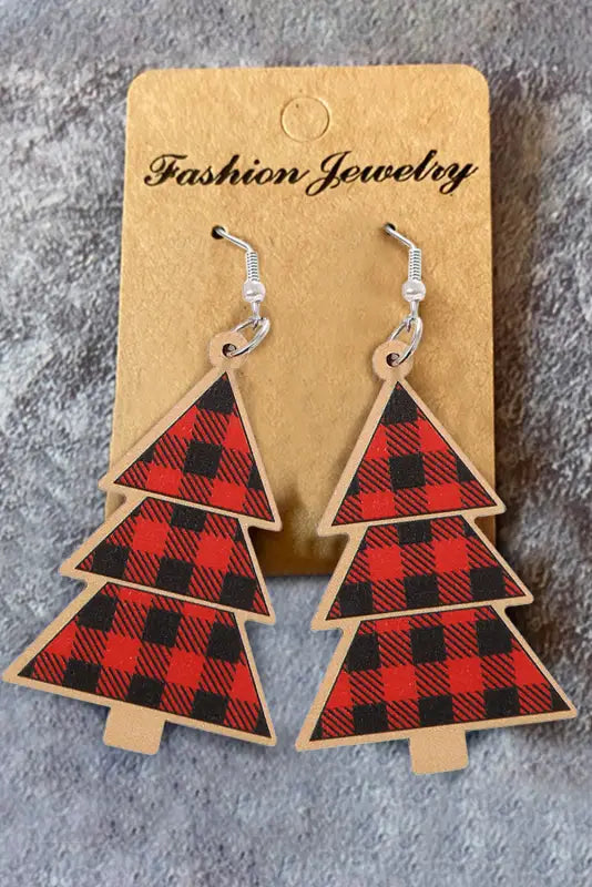 Accessories fiery red plaid christmas tree wooden pendant