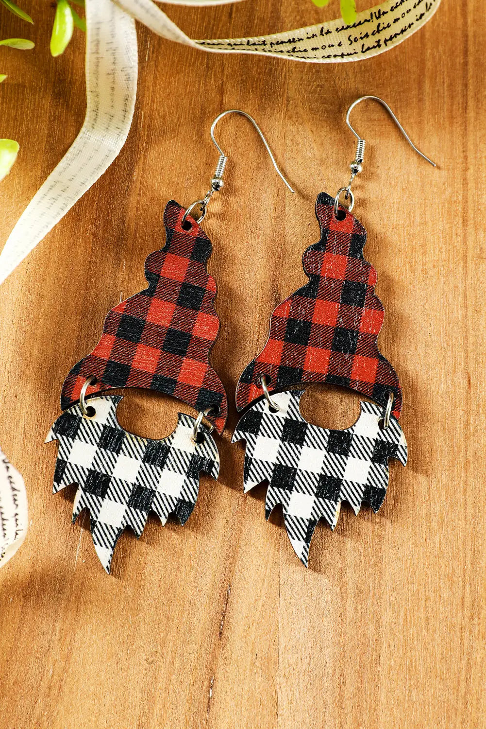 Fiery red plaid print christmas dangle earrings - accessories