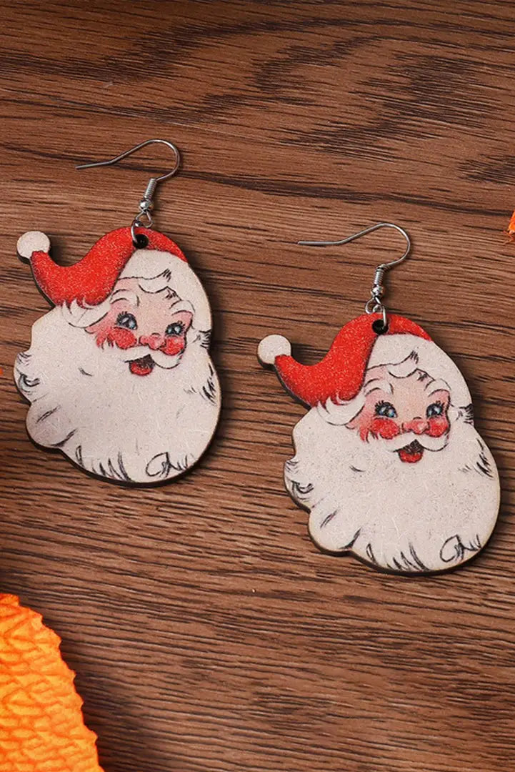 Fiery red santa clause christmas earrings - one size / 100% wood