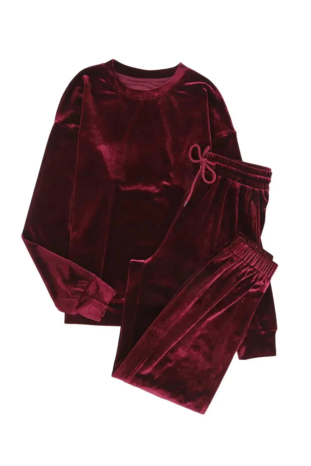 Fiery Red Solid Velvet Two Piece Lounge Set - Fashionfitz