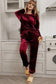 Fiery Red Solid Velvet Two Piece Lounge Set - Fashionfitz