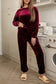 Fiery Red Solid Velvet Two Piece Lounge Set - Fashionfitz