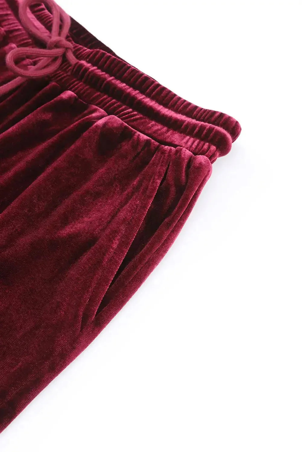 Fiery Red Solid Velvet Two Piece Lounge Set - Fashionfitz
