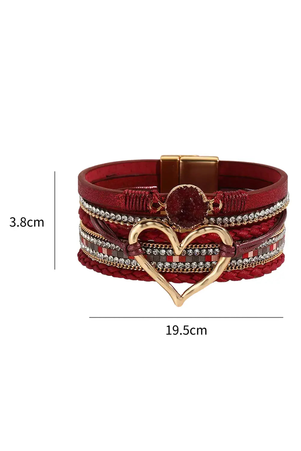 Fiery red valentine rhinestone heart layered bracelet - one size / metal - bracelets