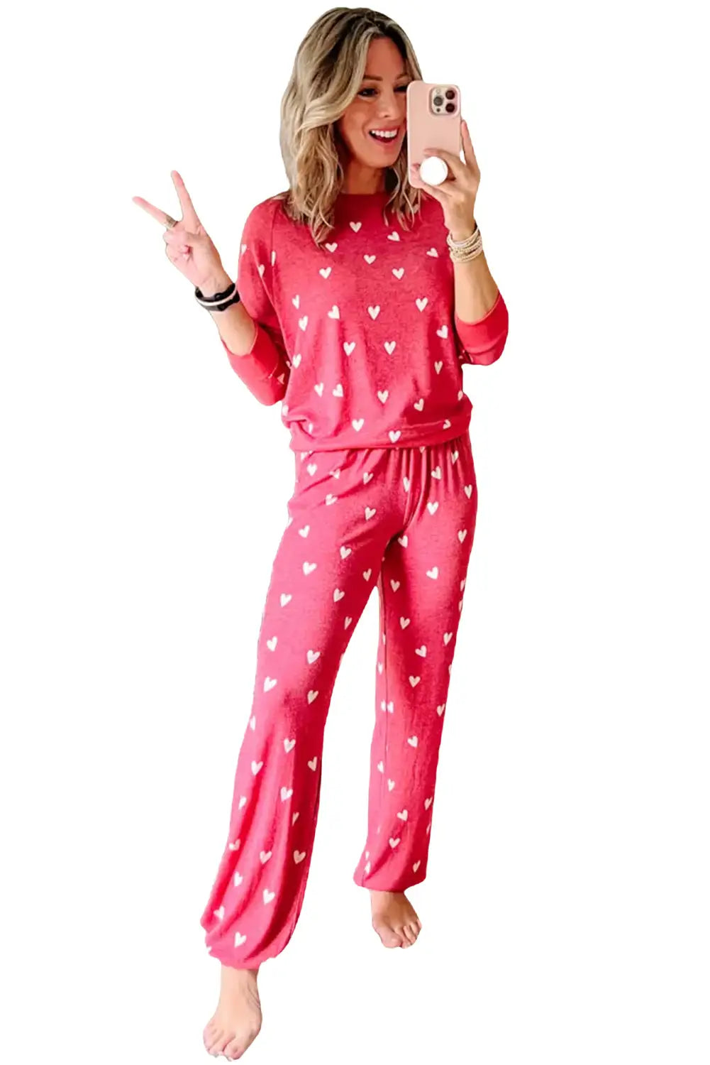 Fiery red valentines heart print pants set - sets