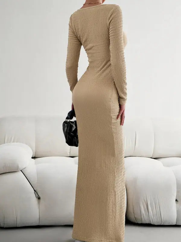 Fit square neck long sleeve knitted dress - bodycon dresses