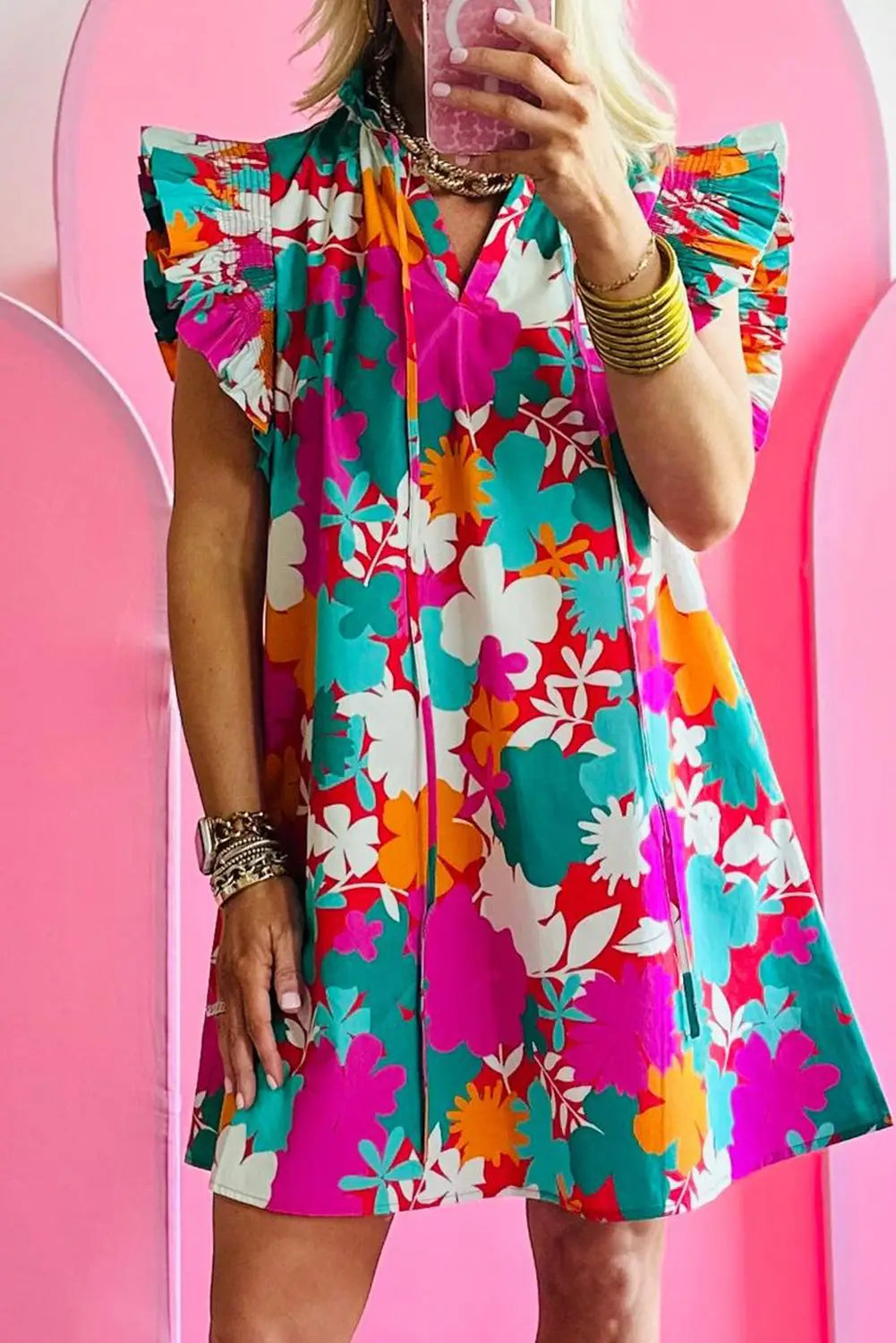 Fitz floral summer mini dress - multicolour / s / 100% polyester - dresses