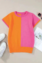Flamingo Sweater Top - Color Block Knit Cap Sleeve - Fashionfitz