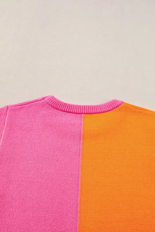 Flamingo sweater top - color block knit cap sleeve - short sweaters