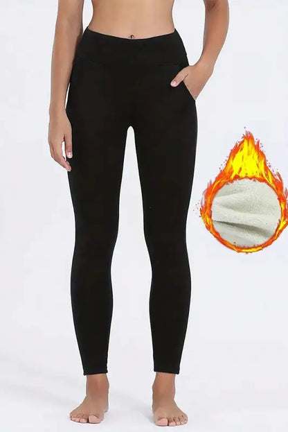 Black fleece lined thermal leggings - l / 90% polyester + 10% elastane