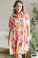 Floral babydoll dress with puff sleeve collar buttoned