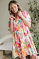 Floral babydoll dress with puff sleeve collar buttoned