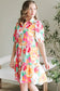 Floral babydoll dress with puff sleeve collar buttoned