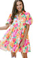 Floral babydoll dress with puff sleeve collar buttoned