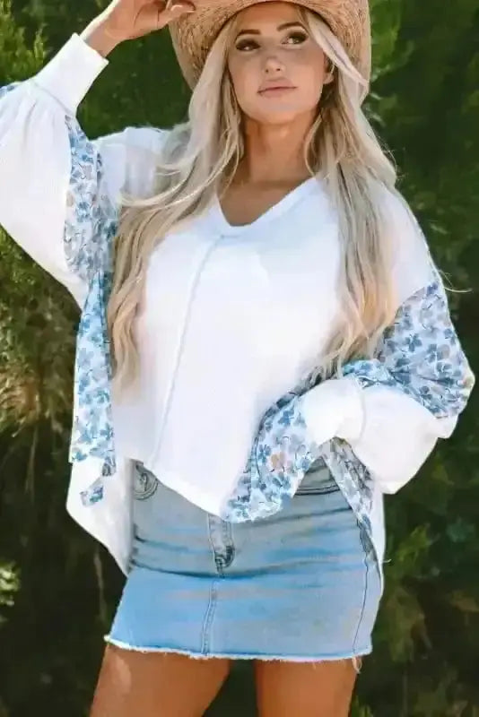 Floral Blouses Abstract Floral Batwing Blouse