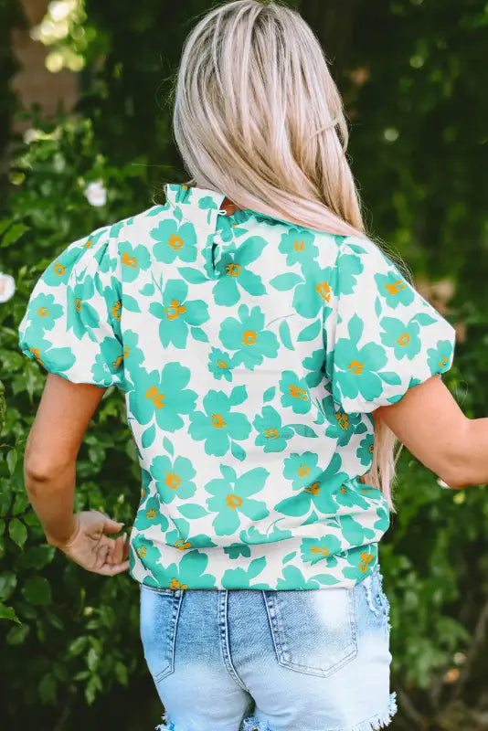 Floral blouse - beige puff sleeve | fashionfitz