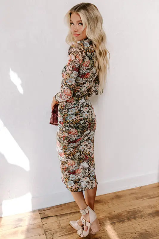 Floral bodycon midi dress - urban chic | fashionfitz