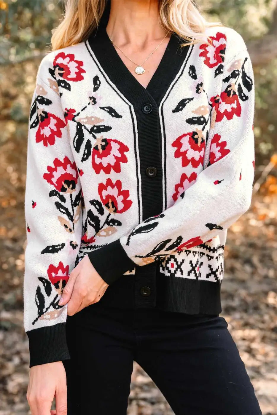 Floral button-up knit cardigan | feminine layer for autumn