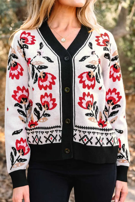 Floral button-up knit cardigan | feminine layer for autumn