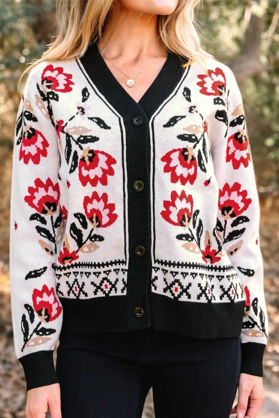 Floral button-up knit cardigan | feminine layer for autumn