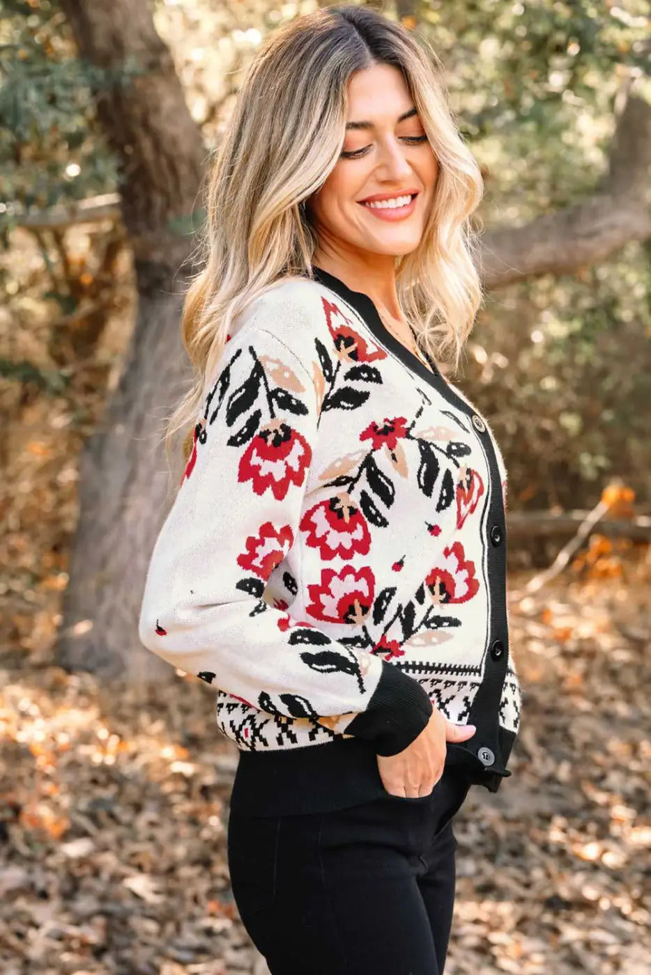 Floral button-up knit cardigan | feminine layer for autumn