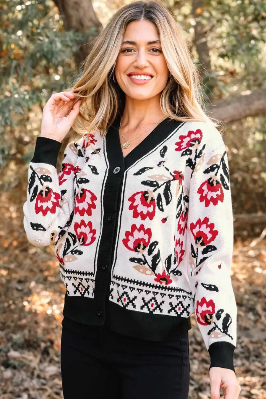 Floral button-up knit cardigan | feminine layer for autumn