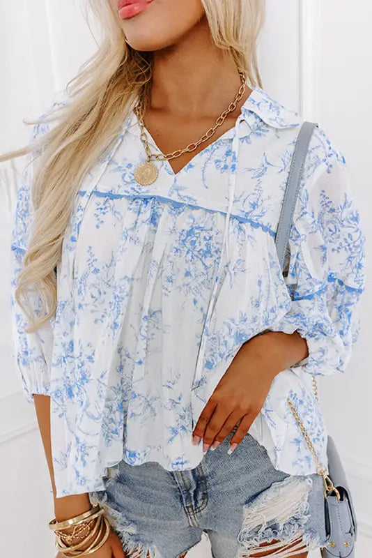 Floral chic tie-up blouse