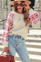 Floral Crochet Bell Sleeve Loose Sweater - Fashionfitz