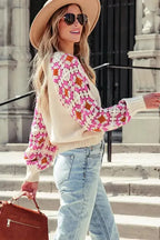 Floral Crochet Bell Sleeve Loose Sweater - Fashionfitz