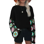 Floral Crochet Bell Sleeve Loose Sweater - Fashionfitz