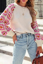 Floral Crochet Bell Sleeve Loose Sweater - Fashionfitz