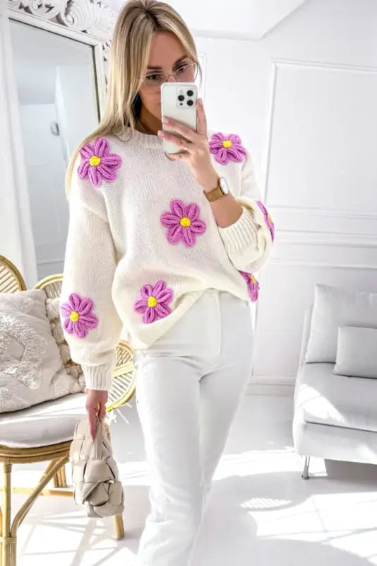 Floral crochet chunky knit sweater | cozy sweaters | fashionfitz